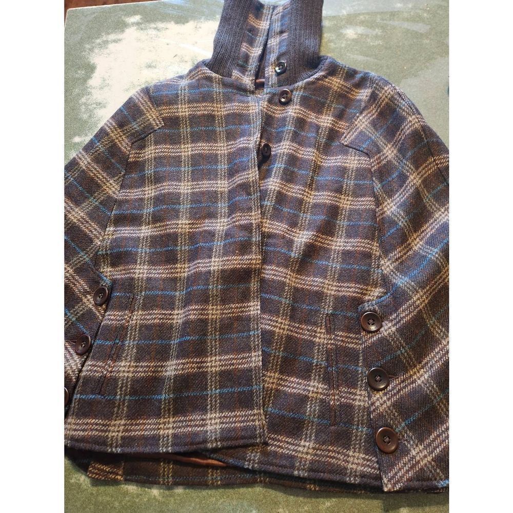 Ted Baker Ted voyage brown plaid wool dolman poncho sz 2